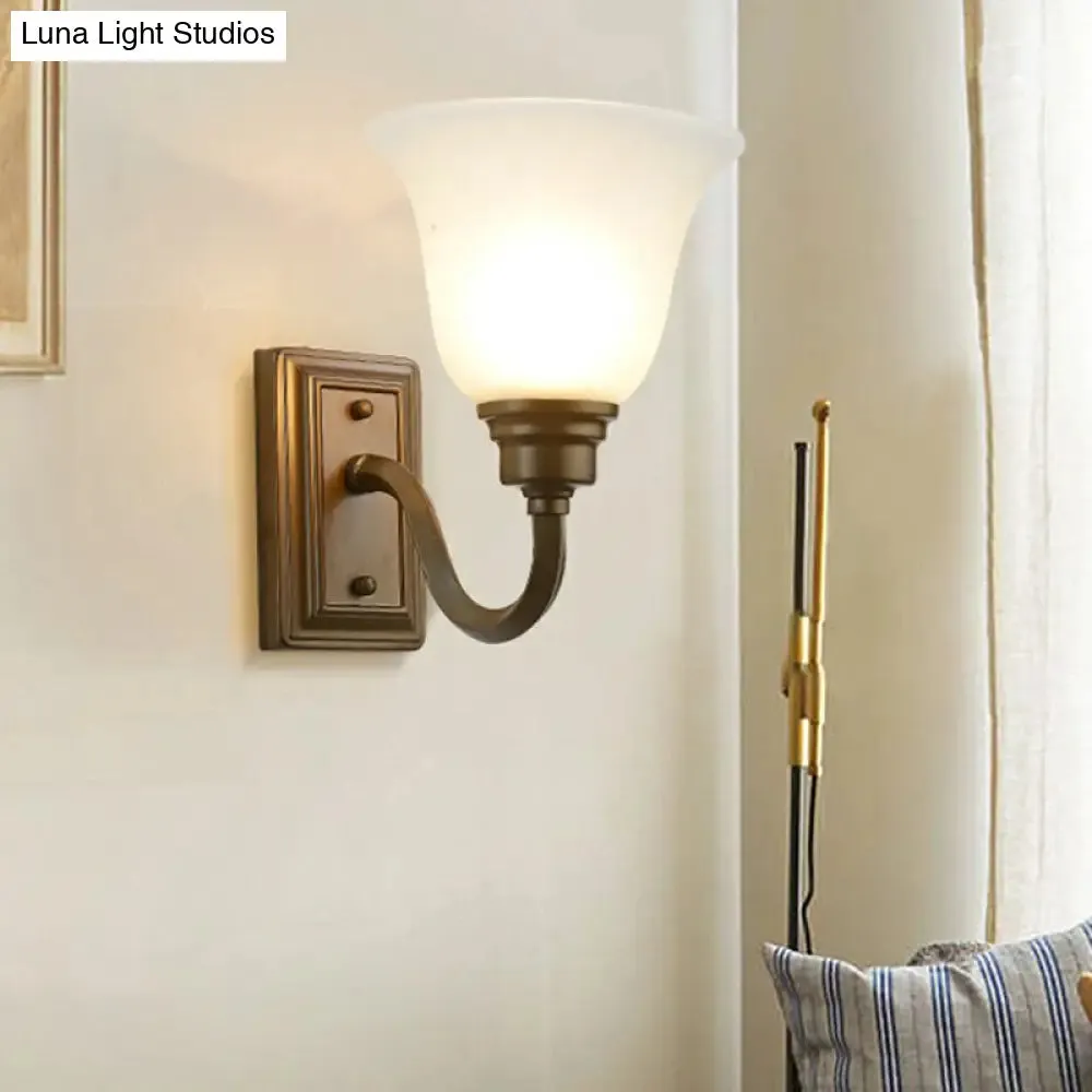 Antique Flared Foyer Wall Lamp - Elegant Milky Glass, 1-Bulb, Wall Mounted with Curved Arm
