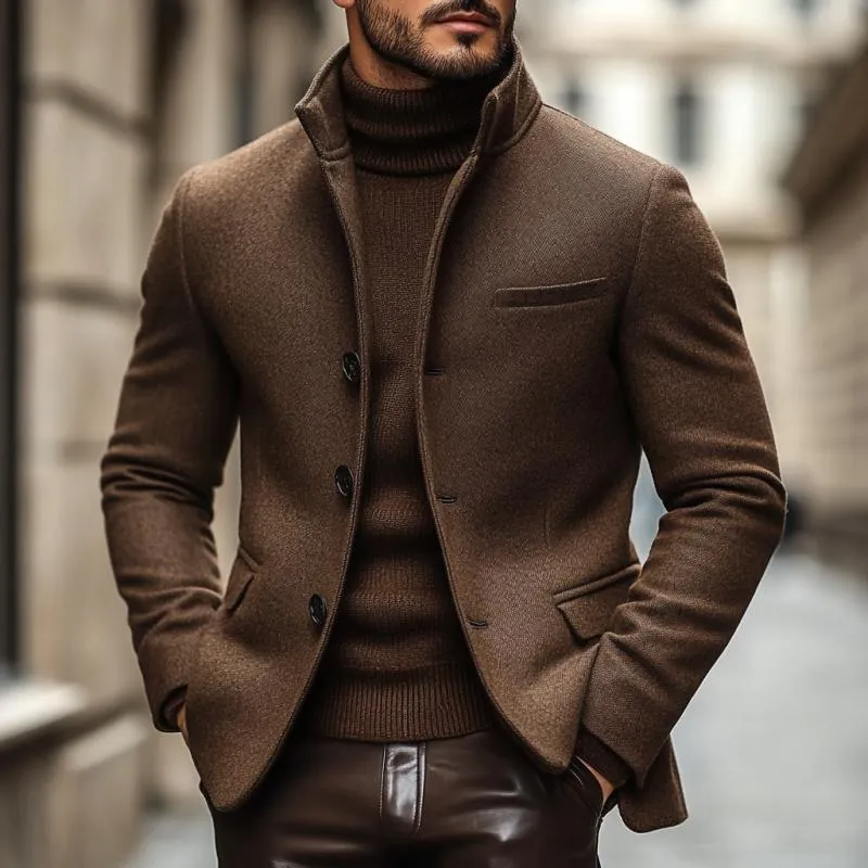BACKWOODS | Men's Slim Fit Single-Breasted Blazer with Stand Collar – Vintage Wool Blend