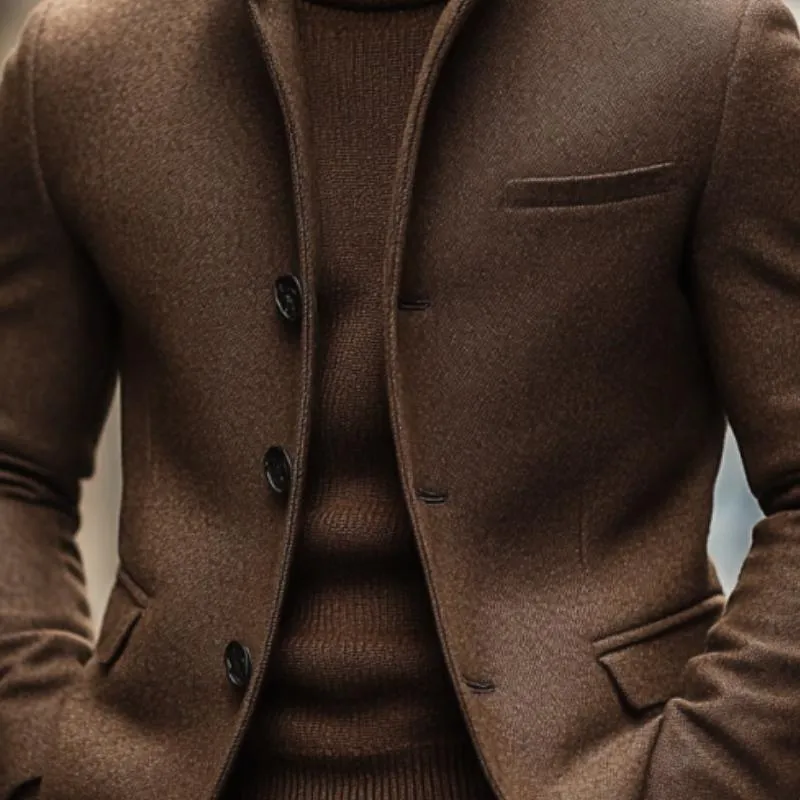 BACKWOODS | Men's Slim Fit Single-Breasted Blazer with Stand Collar – Vintage Wool Blend