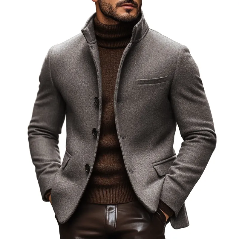 BACKWOODS | Men's Slim Fit Single-Breasted Blazer with Stand Collar – Vintage Wool Blend