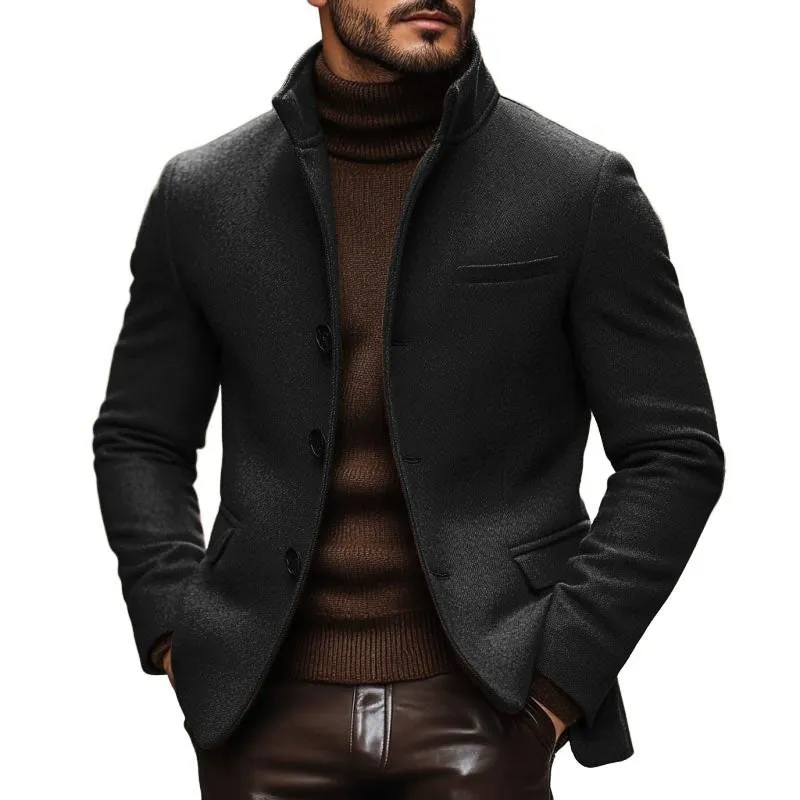 BACKWOODS | Men's Slim Fit Single-Breasted Blazer with Stand Collar – Vintage Wool Blend
