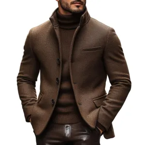BACKWOODS | Men's Slim Fit Single-Breasted Blazer with Stand Collar – Vintage Wool Blend