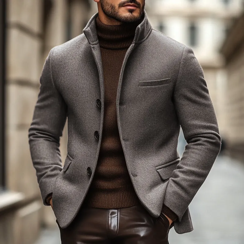 BACKWOODS | Men's Slim Fit Single-Breasted Blazer with Stand Collar – Vintage Wool Blend