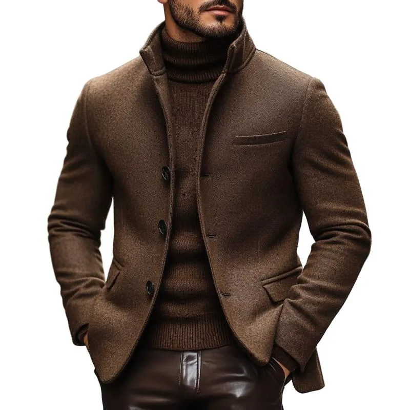BACKWOODS | Men's Slim Fit Single-Breasted Blazer with Stand Collar – Vintage Wool Blend
