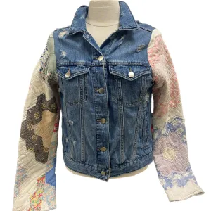BLUE DENIM JACKET WITH QUILTED SLEEVES