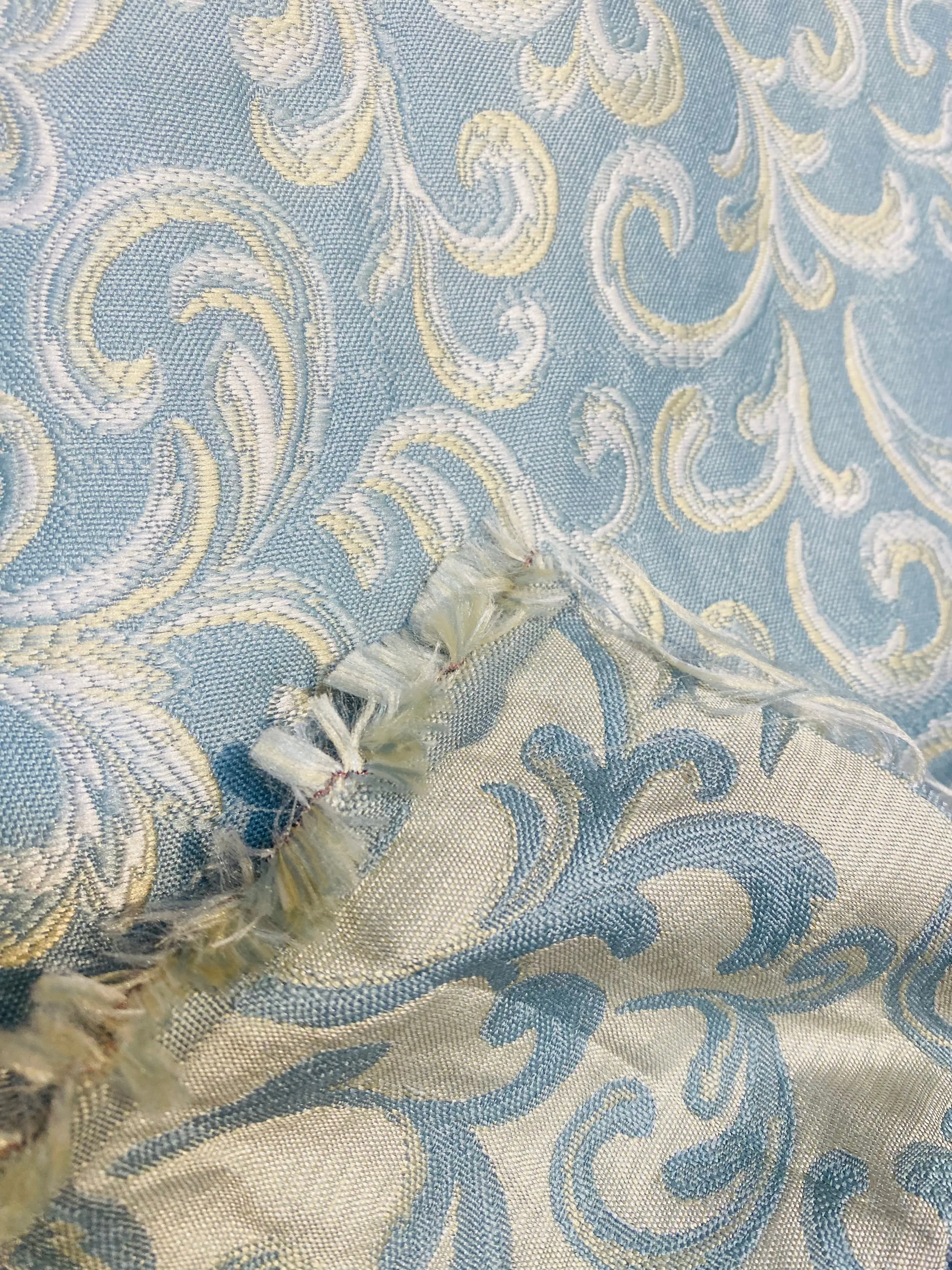 NEW! King Peter Designer Quilted Brocade Floral Upholstery Fabric- French Blue