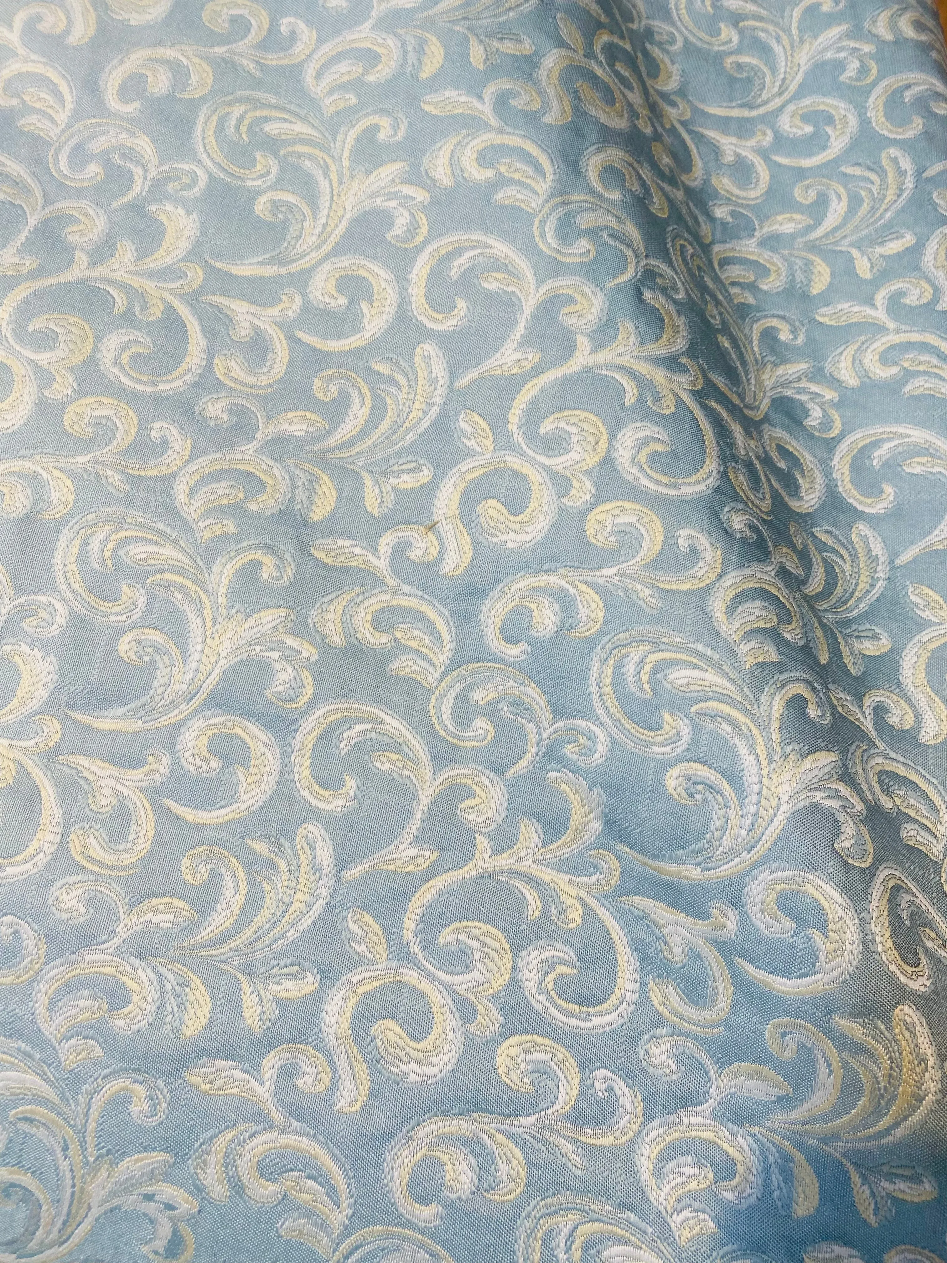 NEW! King Peter Designer Quilted Brocade Floral Upholstery Fabric- French Blue